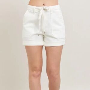Judy Blue White Cargo Denim Shorts High Waist Cuff Relaxed Fit Small